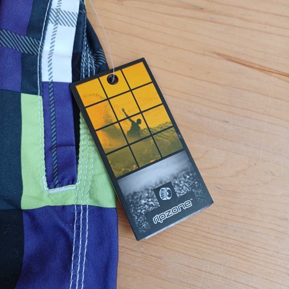 NEW! Rip zone Men’s Swim Trunks Purple/ Lime/ Black Checkered (3599 - Picture 3 of 9